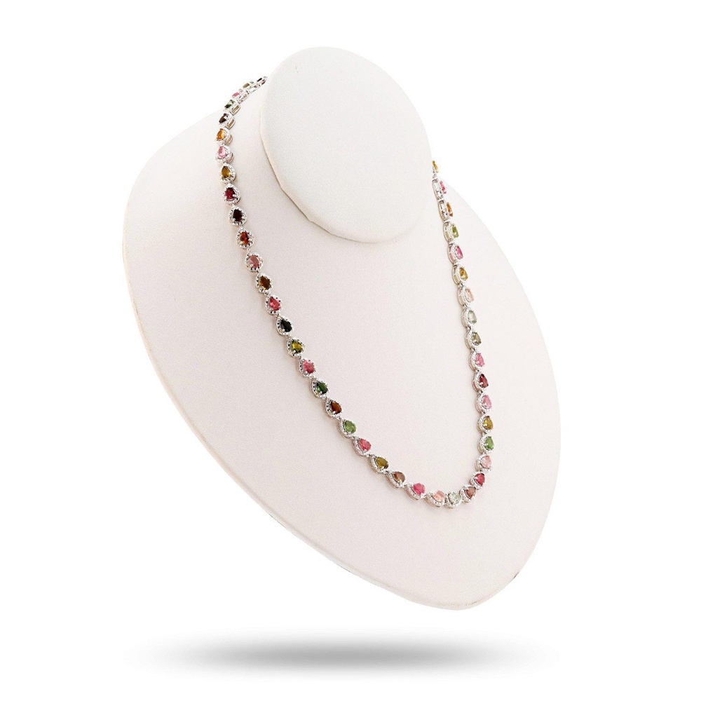 13.50ctw Tourmaline and 1.50ctw Diamond Platinum Over Silver Necklace
